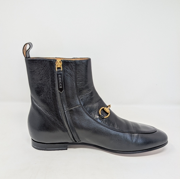 Gucci Size 37.5 Jordaan Horsebit Black Leather Ankle Boots Booties - Picture 6 of 15